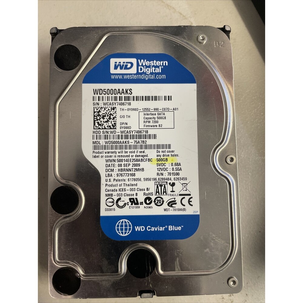 WD Desktop Drive WD5000AAKS 500GB 7200RPM 3.5" SATA HDD Blue 16MB Cache